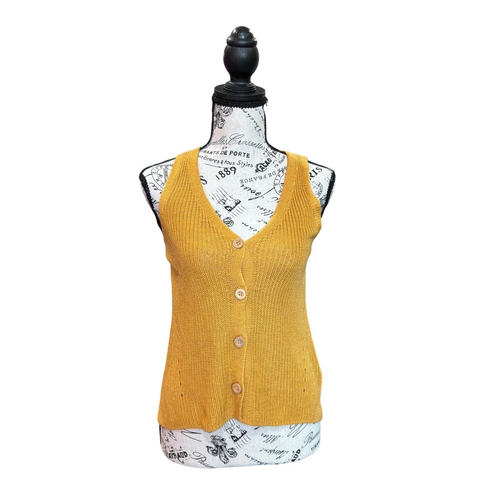 Pink Republic Womens XS Gold Mine Yellow Knit Button Front V-Neck Sweater Vest